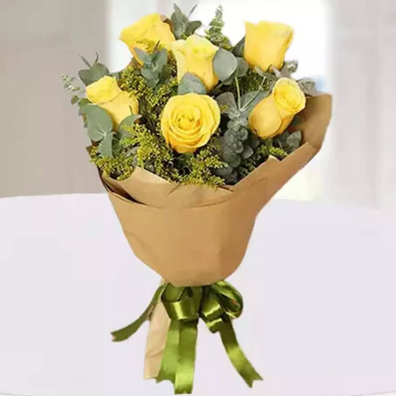 6 yellow roses bouquet