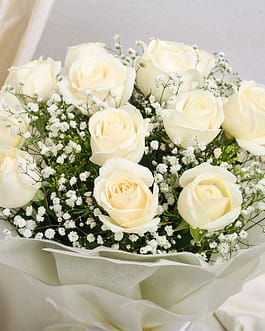 peaceful white roses bouquet b