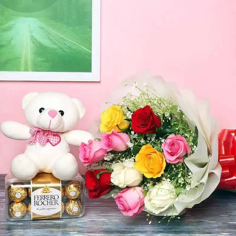 Adorable, Gorgeous, and Delicious Roses, Teddy Bear, Ferrero Rocher