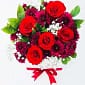 Red Roses, Imported purple chrysanthemum and Gypsophila