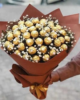 Bouquet of Original Ferrero Rochers (48 pieces) and Baby's breath - The Flowers Pakistan